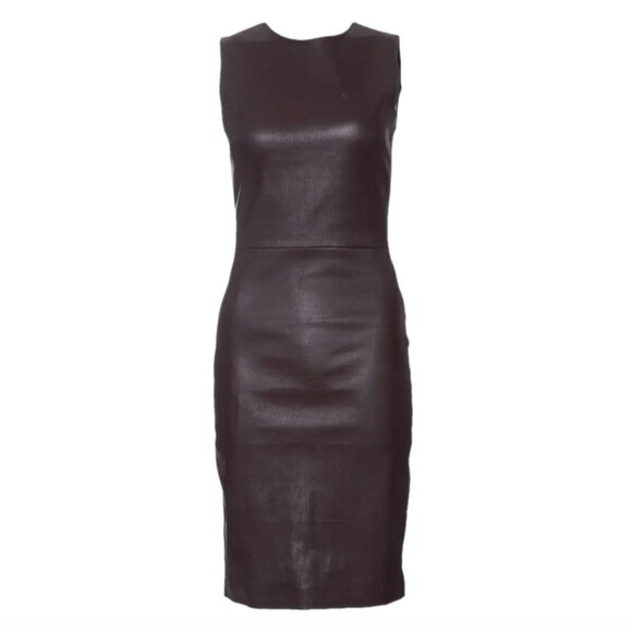 The Row Brown Burgundy Leather Sheath Fitted Dress size 2/4 - Picture 1 of 8